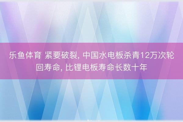乐鱼体育 紧要破裂, 中国水电板杀青12万次轮回寿命, 比锂电板寿命长数十年