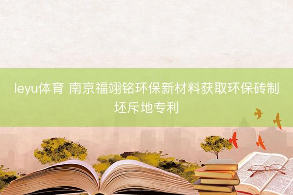 leyu体育 南京福翊铭环保新材料获取环保砖制坯斥地专利