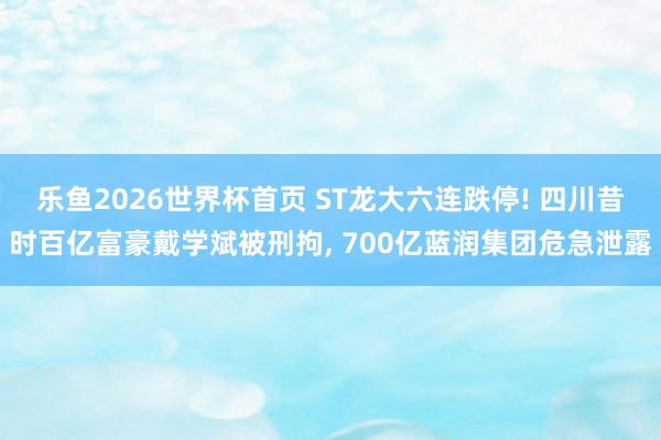 乐鱼2026世界杯首页 ST龙大六连跌停! 四川昔时百亿富豪戴学斌被刑拘， 700亿蓝润集团危急泄露