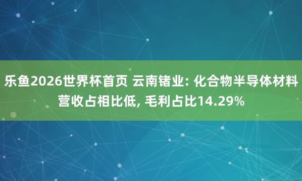 乐鱼2026世界杯首页 云南锗业: 化合物半导体材料营收占相比低， 毛利占比14.29%