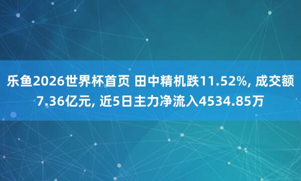 乐鱼2026世界杯首页 田中精机跌11.52%， 成交额7.36亿元， 近5日主力净流入4534.85万