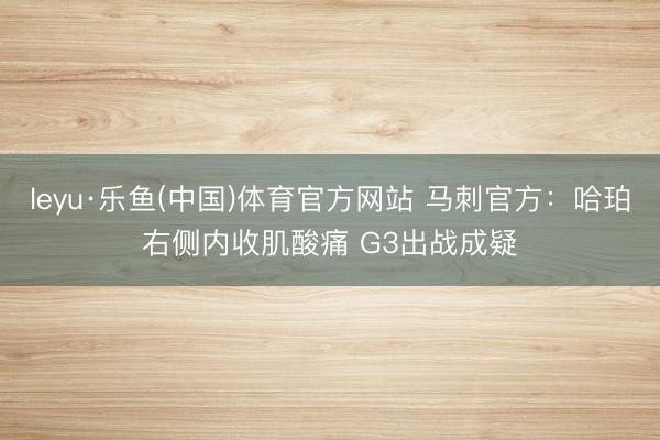 leyu·乐鱼(中国)体育官方网站 马刺官方：哈珀右侧内收肌酸痛 G3出战成疑