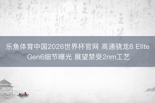 乐鱼体育中国2026世界杯官网 高通骁龙8 Elite Gen6细节曝光 展望禁受2nm工艺