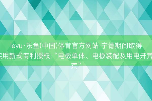 leyu·乐鱼(中国)体育官方网站 宁德期间取得实用新式专利授权: “电板单体、电板装配及用电开荒”