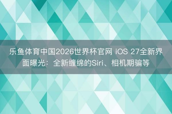 乐鱼体育中国2026世界杯官网 iOS 27全新界面曝光：全新缠绵的Siri、相机期骗等